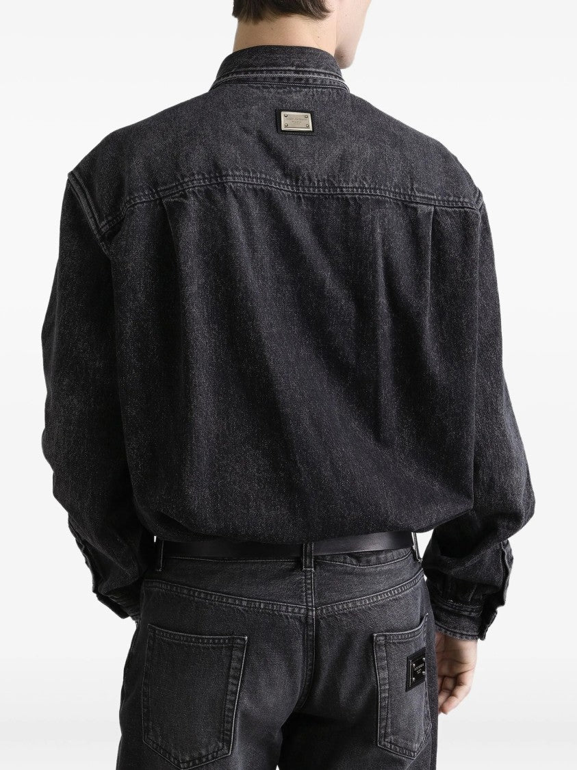 Dolce & Gabbana Washed Black Denim Classic Collar Shirt
