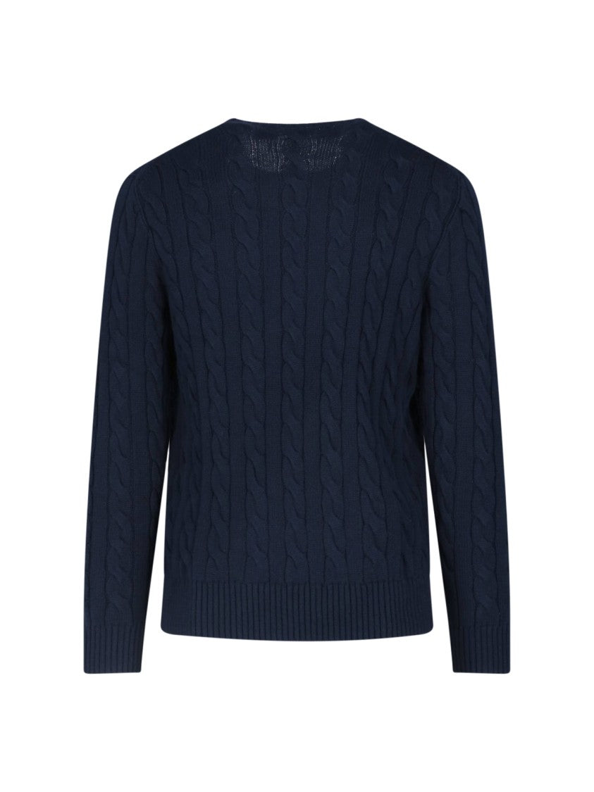 Polo Ralph Lauren Blue Cable Knit Crewneck Cotton Sweater