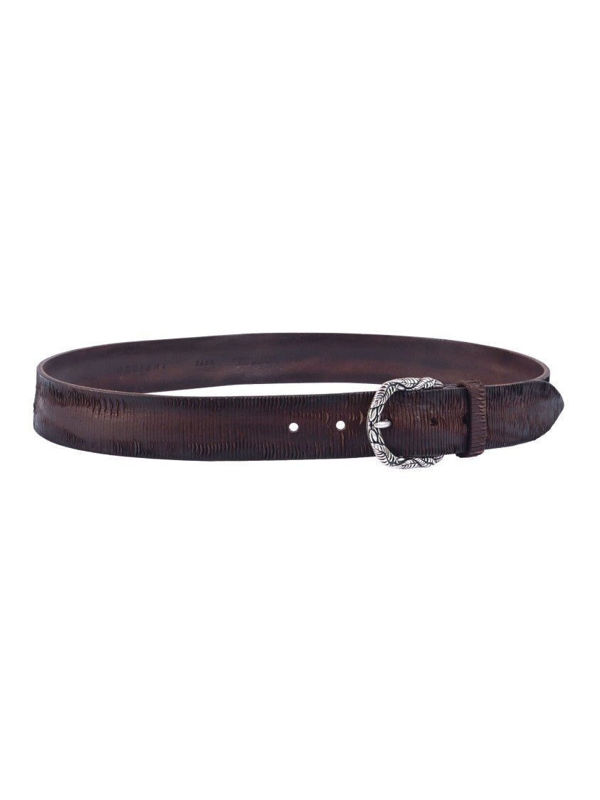 Claudio Orciani Textured Leather Silver Buckle Belt