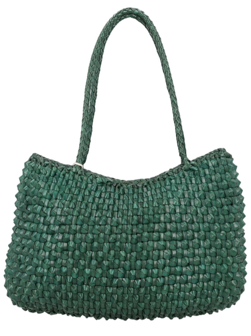 Dragon Diffusion Green Woven Curved Leather Shoulder Bag
