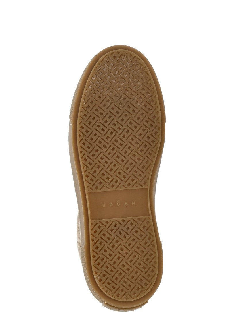 Hogan Beige Suede Low-Top Sneakers With White Leather Logo