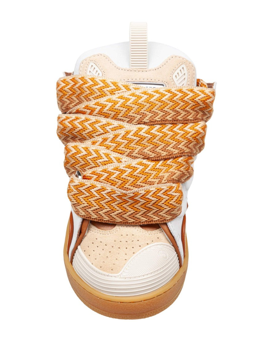 Lanvin White/Honey Curb Leather And Fabric Sneakers
