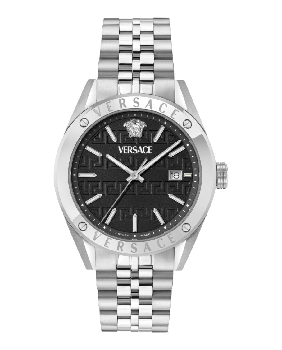 Versace Swiss-Made Athletic Bracelet Watch With Black Guilloche Dial