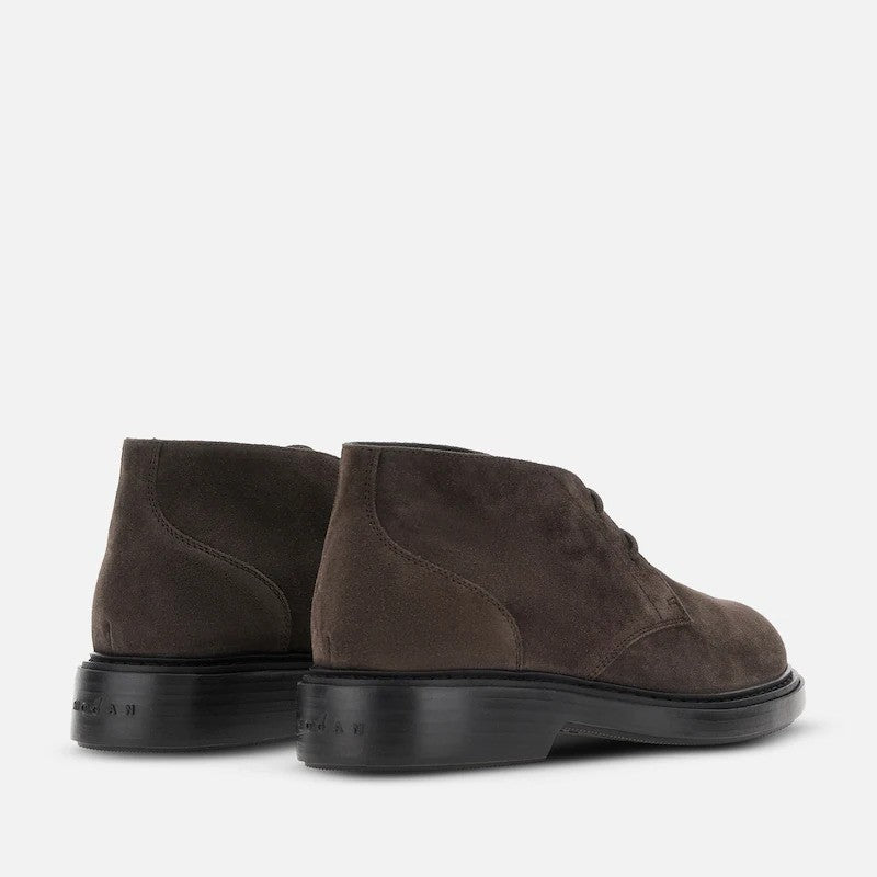Hogan Dark Suede Minimalist Rounded-Toe Ankle Boots