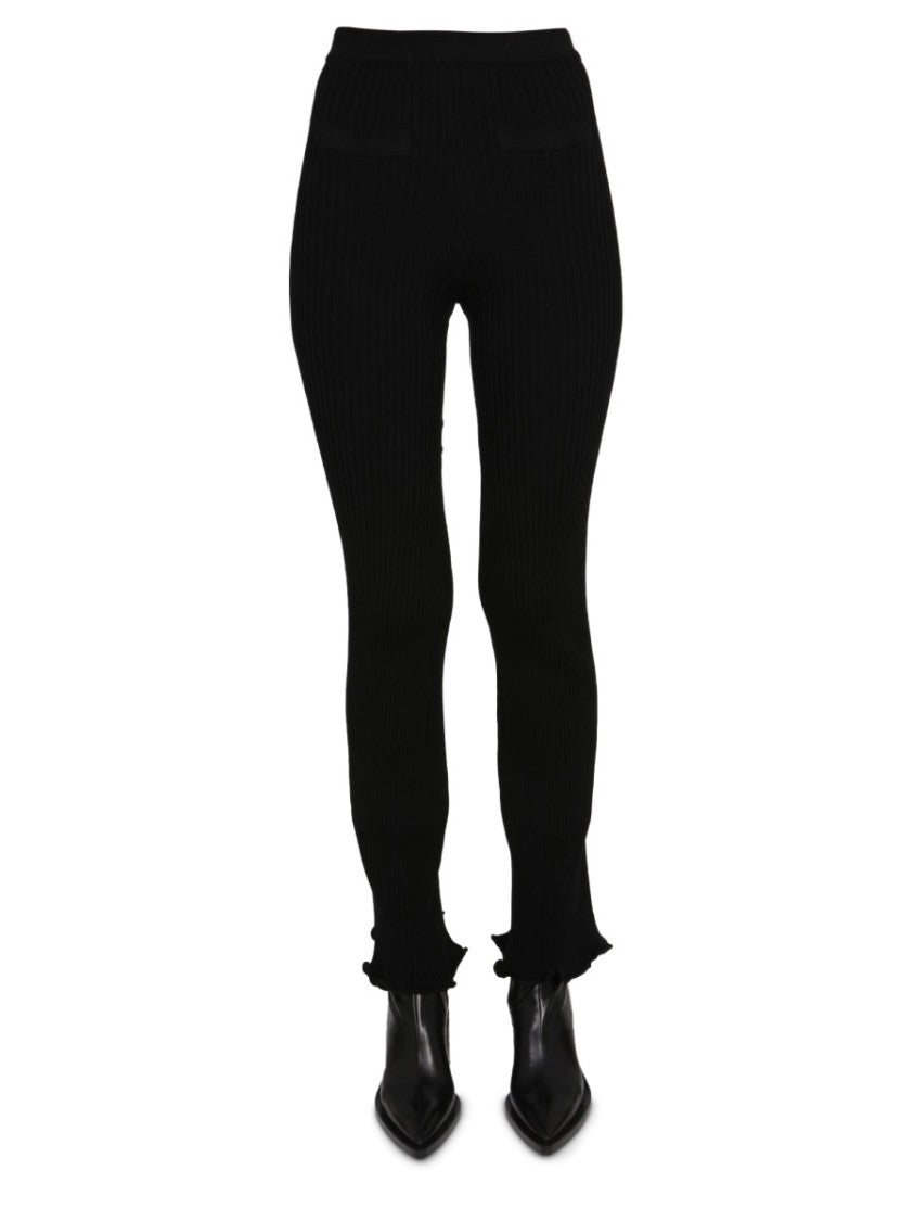 Paco Rabanne Ribbed Flare Leggings With Elastic Waistband