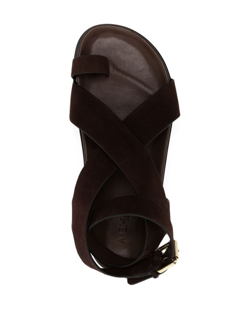 A.Emery Chocolate Brown Leather Crossover Strap Sandals