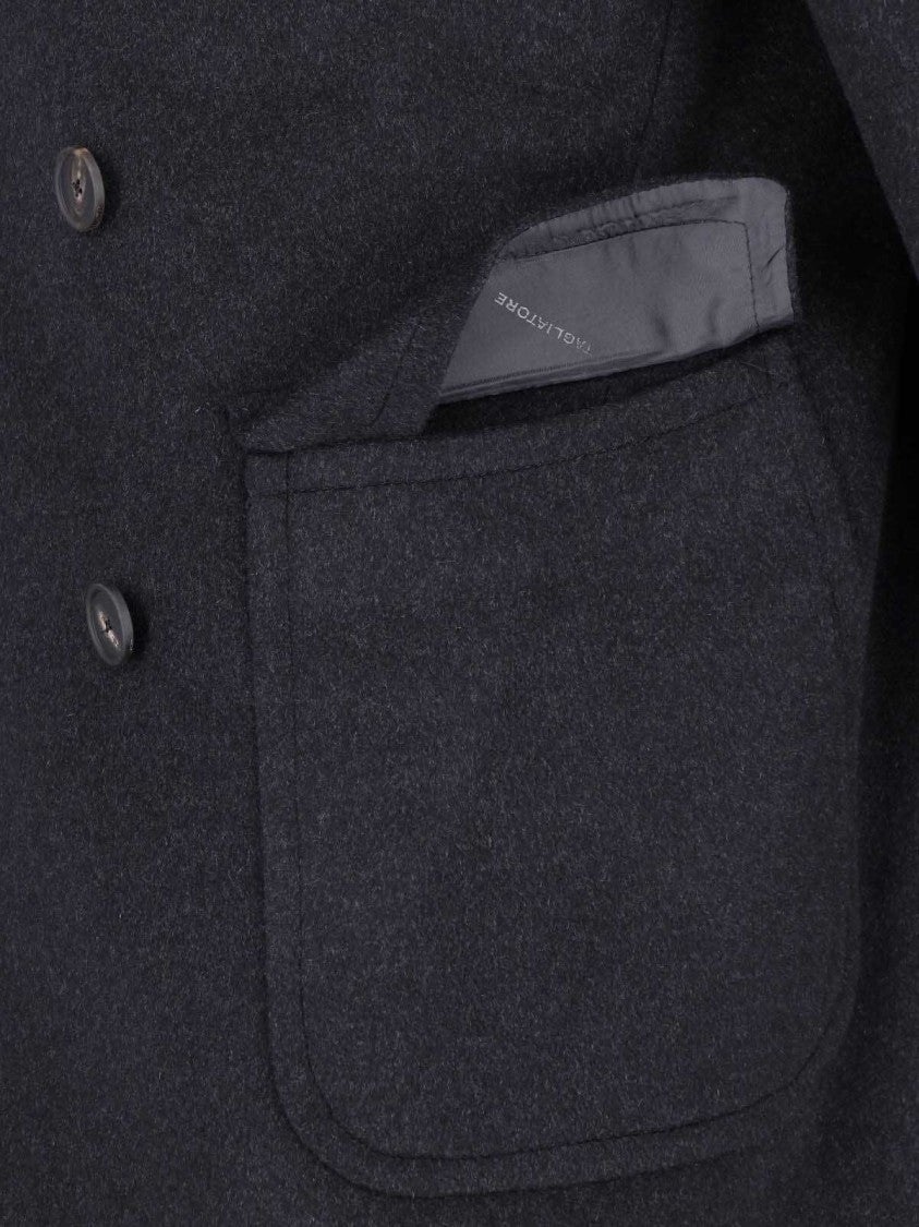 Tagliatore Dark Grey Rupert Double-Breasted Cashmere Coat