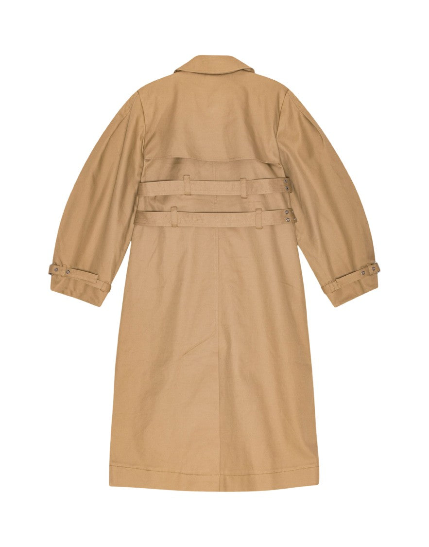 Ganni Beige Double-Breasted Trench Coat With Belted Waist