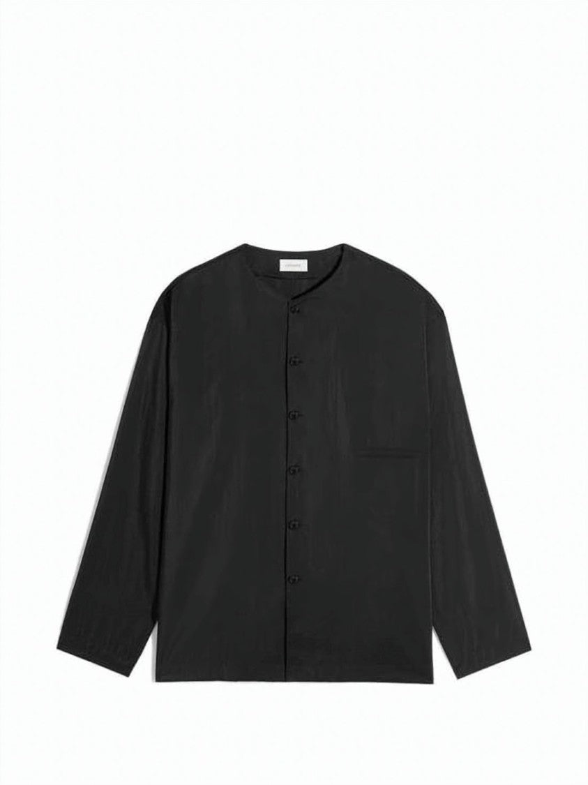 Lemaire Minimalist Black Silk Long-Sleeve Shirt With Refined Texture