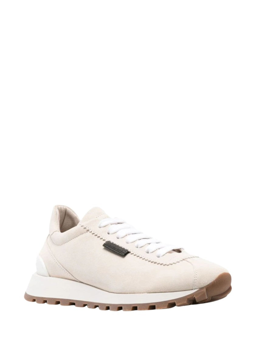 Brunello Cucinelli Ivory Monili Signature Chain Suede Sneakers