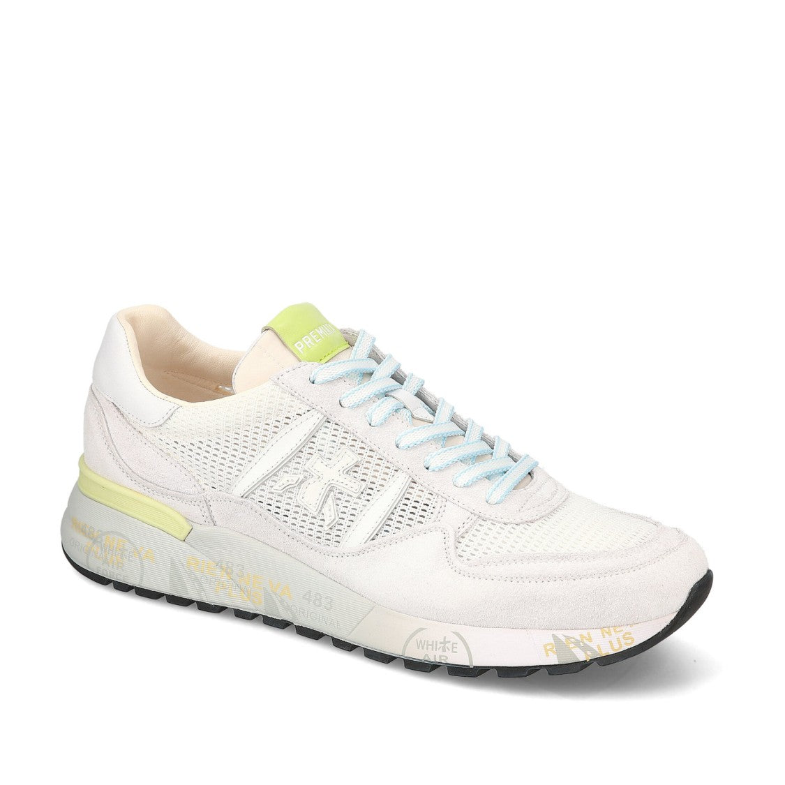 Premiata Landeck Sneakers In White Suede And Fabric