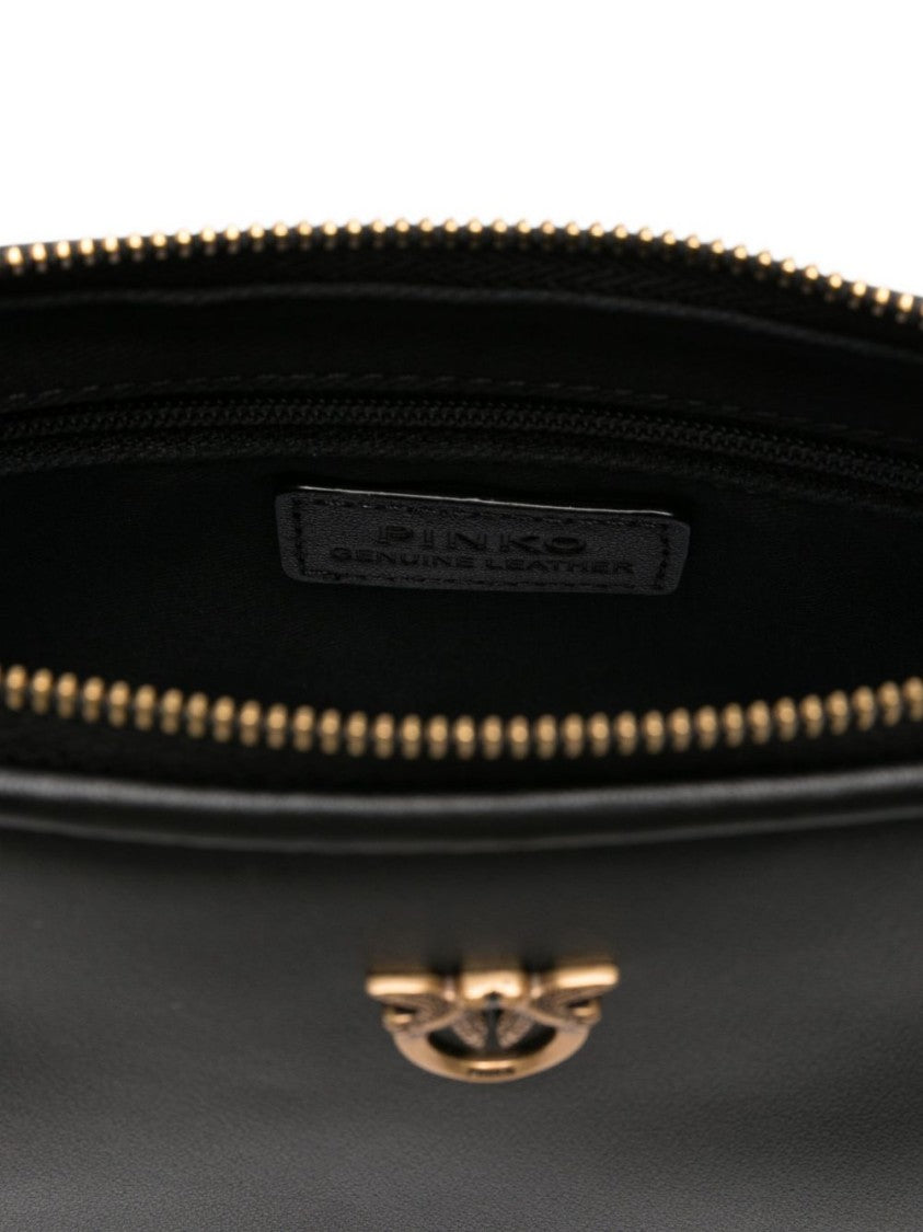 Pinko Rectangular Black Leather Shoulder Bag