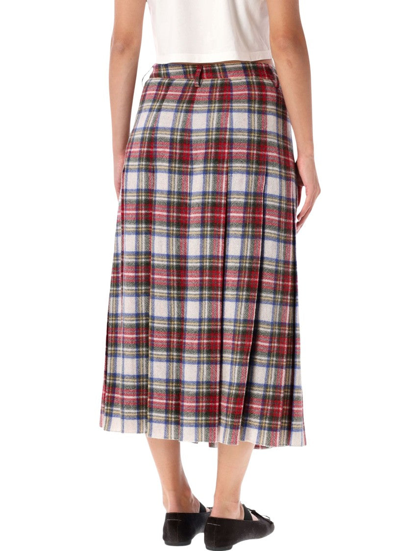 Mm6 By Maison Margiela Pleated Midi Skirt With Multicolor Tartan Pattern