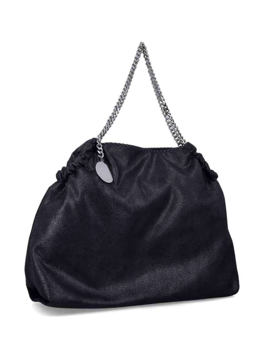 Stella Mccartney Soft-Textured Black Handbag With Silver-Tone Chain Strap