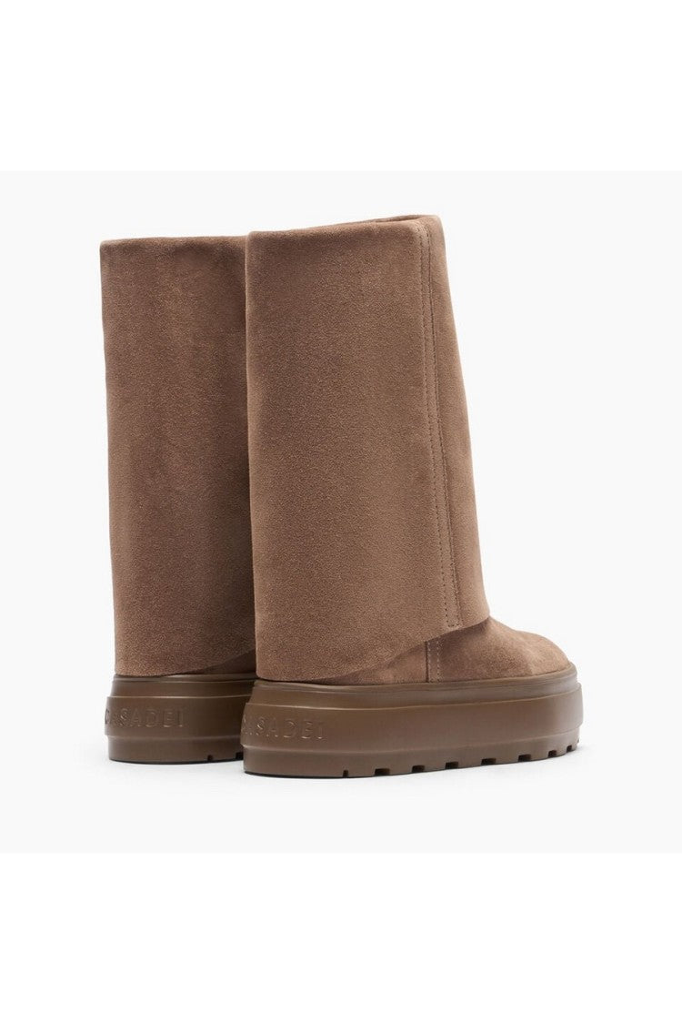 Casadei Beige Wraparound Envelope Shaft Suede Platform Boots