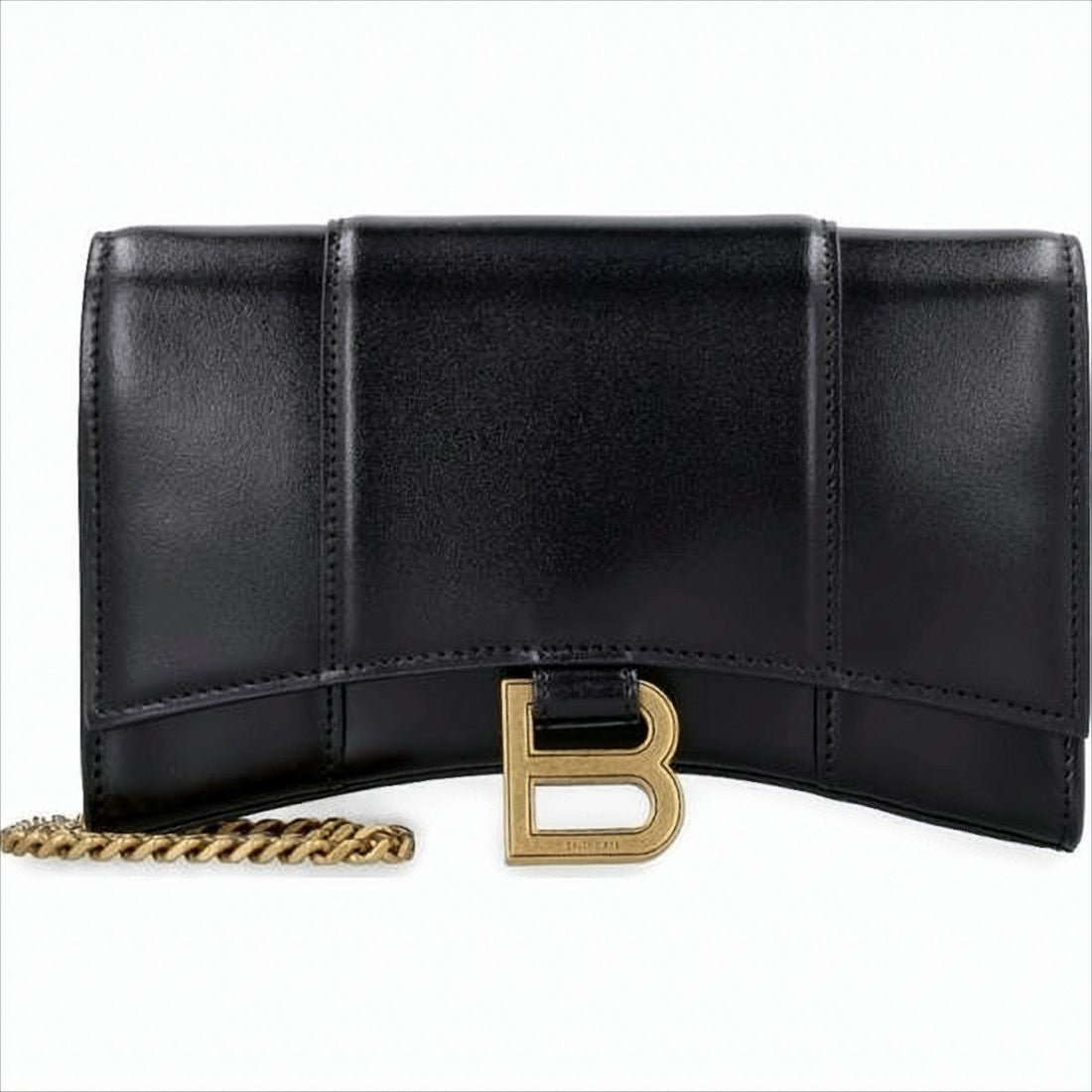 Balenciaga Structured Black Leather Crossbody Bag With Gold Clasp