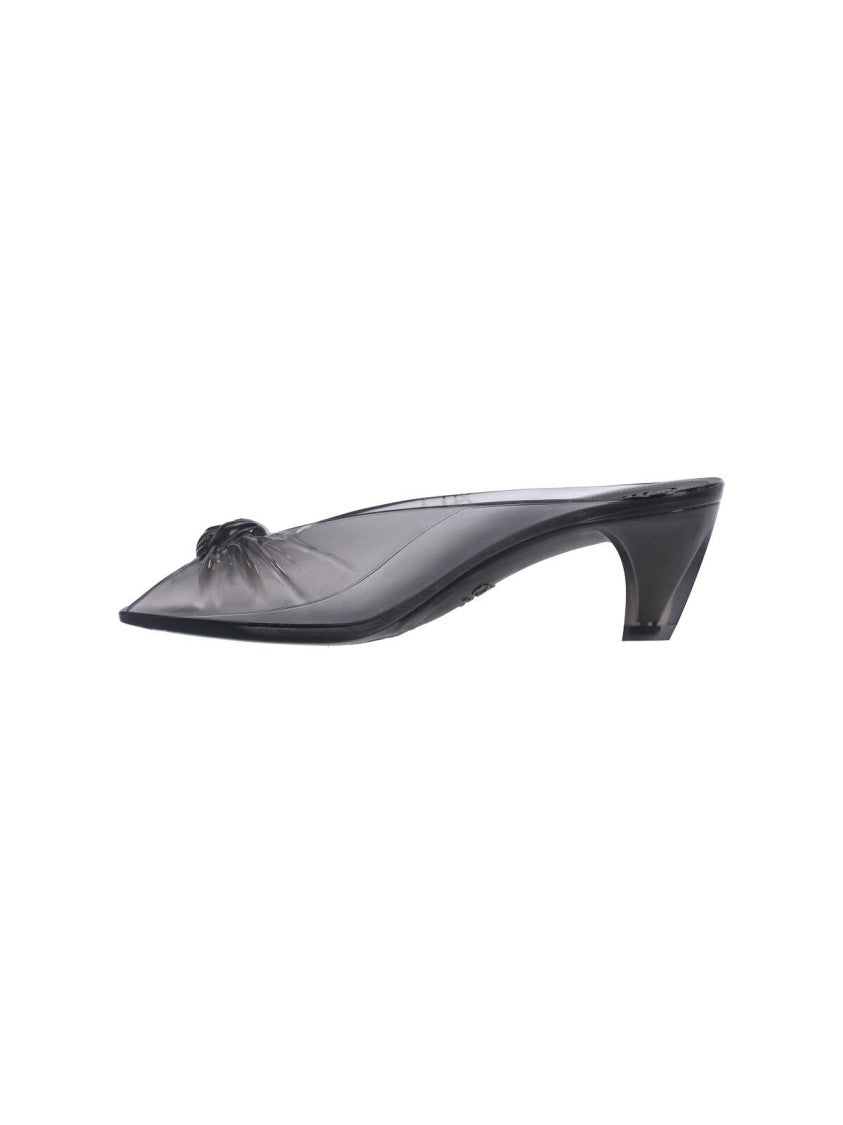 Chloé Translucent Grey Rubber Mules With Gathered Bow Detail