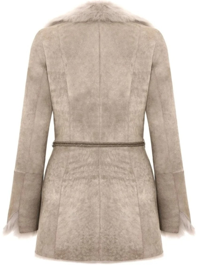 Bigardini Toscana Shearling Jacket With Luxurious Fur Collar And Tailored Belted Waist