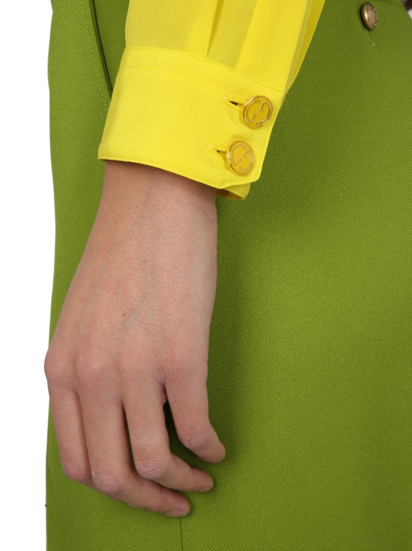 Gucci Pointed Collar Silk Shirt With Lined Detail