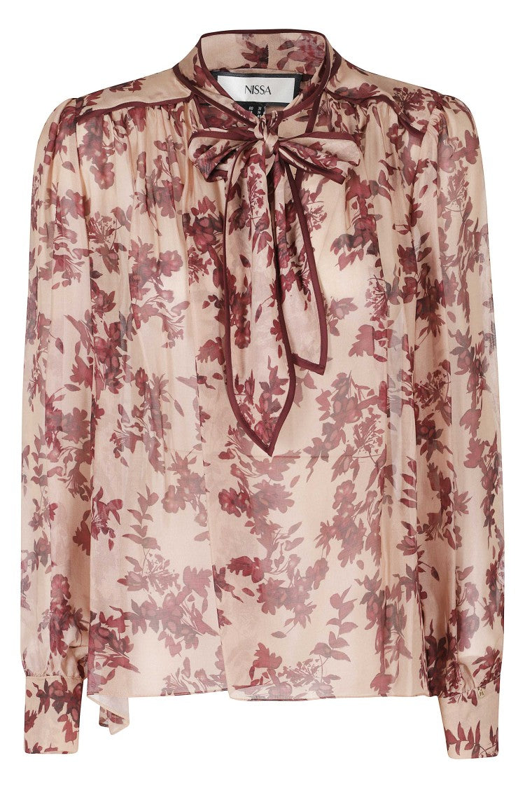 Nissa Brown Ruffles Floral Print Viscose Blouse