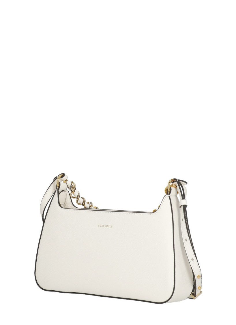 Coccinelle Ivory Leather Shoulder Bag With Gold-Tone Accents