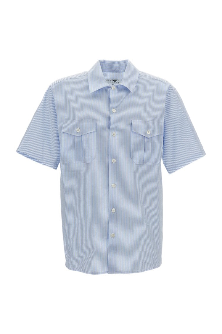 Mm6 By Maison Margiela Light Blue Striped Cotton Short-Sleeve Shirt