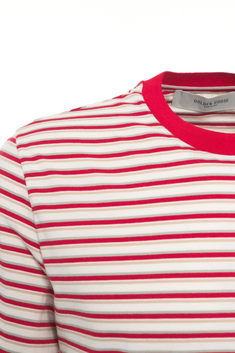 Golden Goose Striped T-Shirt With Logo Embroidery