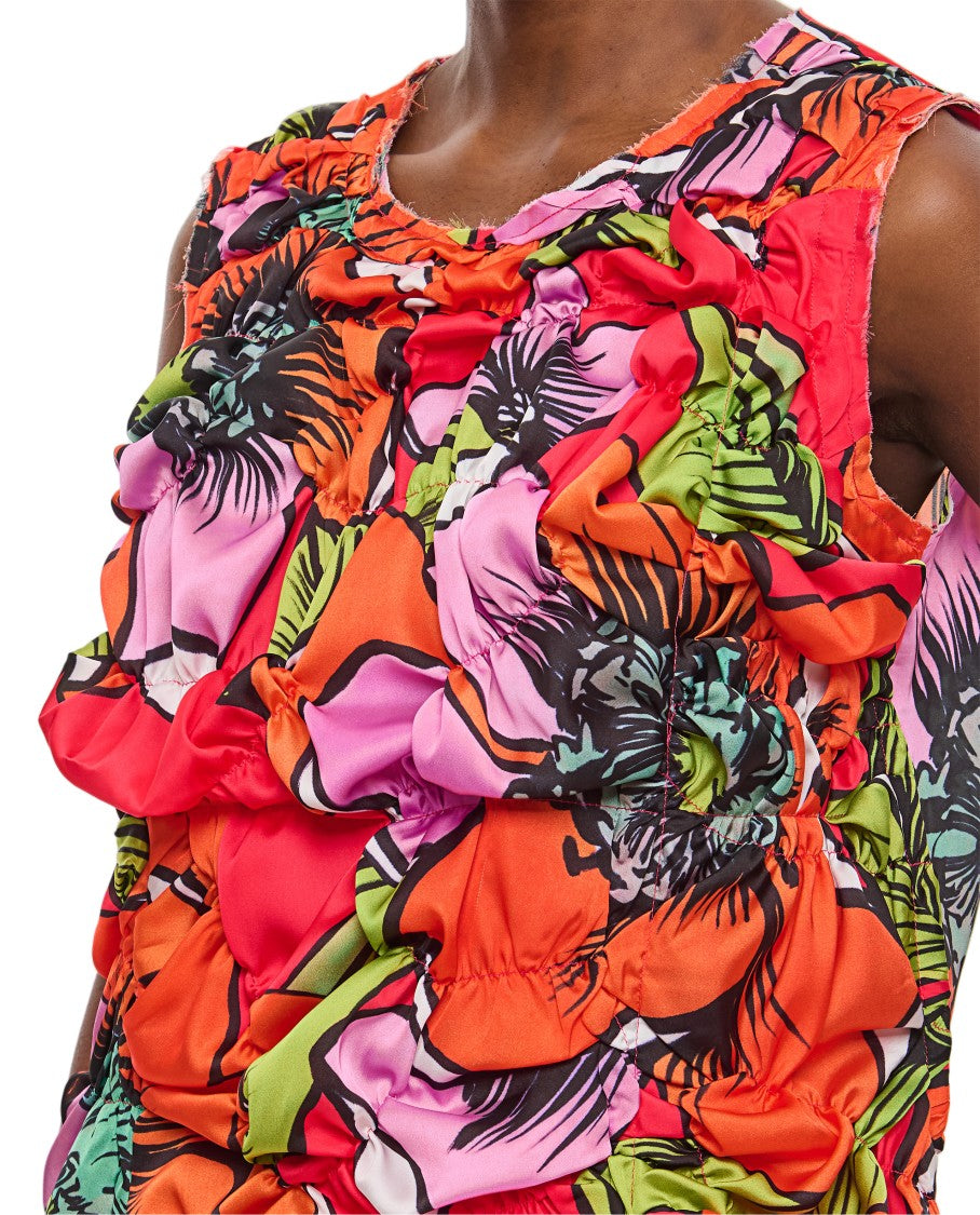 Comme Des Garçons Pleated Floral Top With Draped Effect And Zipped Back Closure