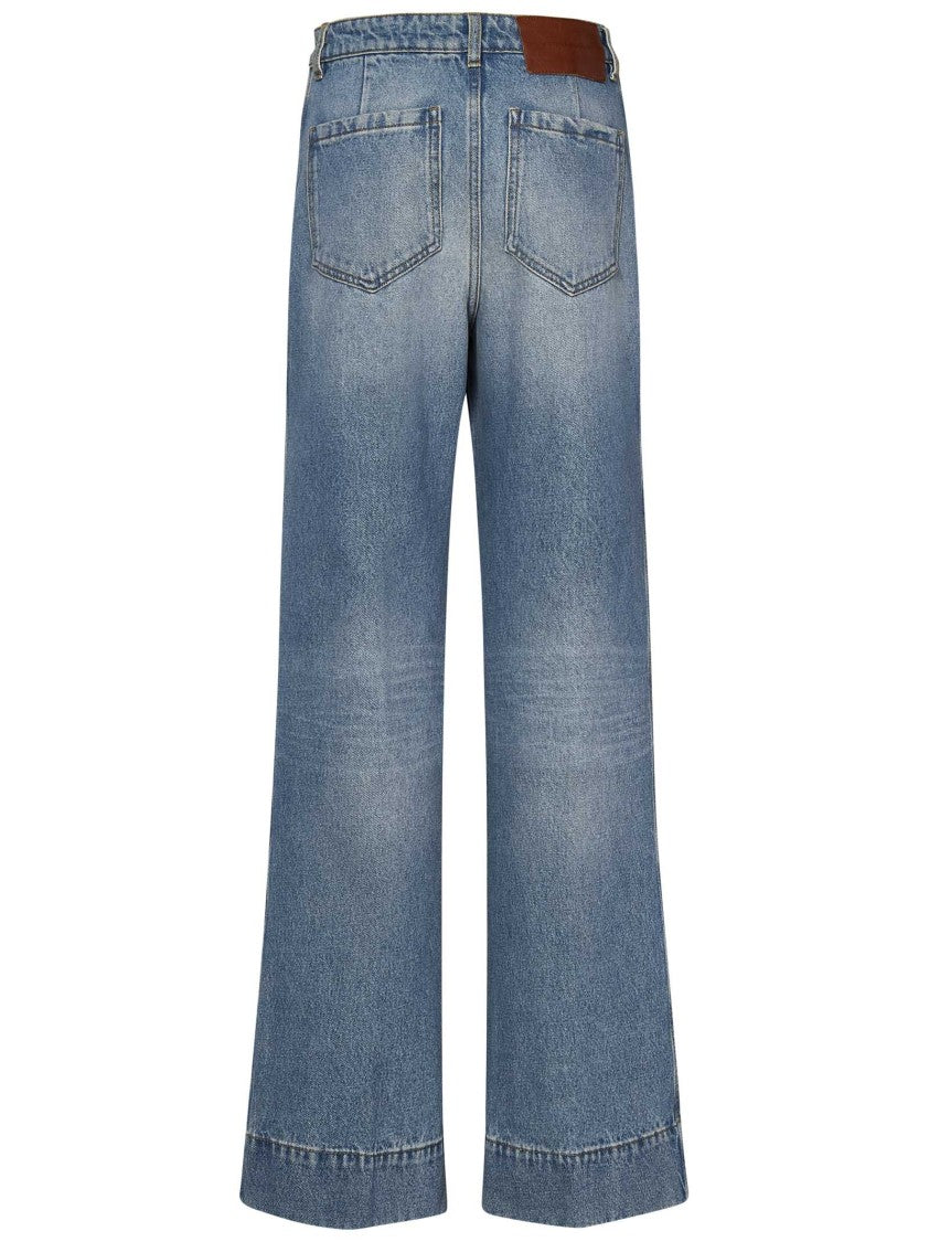 Victoria Beckham High-Waisted Light Blue Jeans With Monogram Embroidery