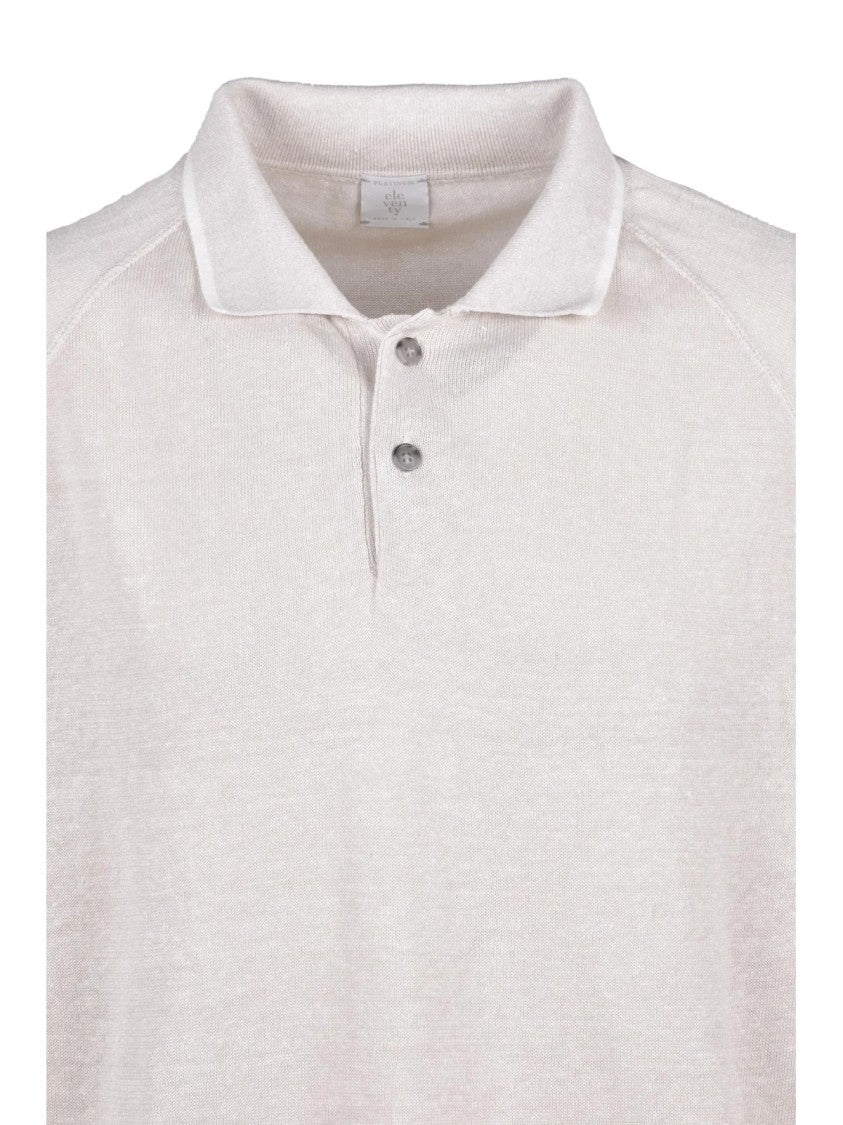 Eleventy Beige Linen Cotton Piqué Polo Shirt