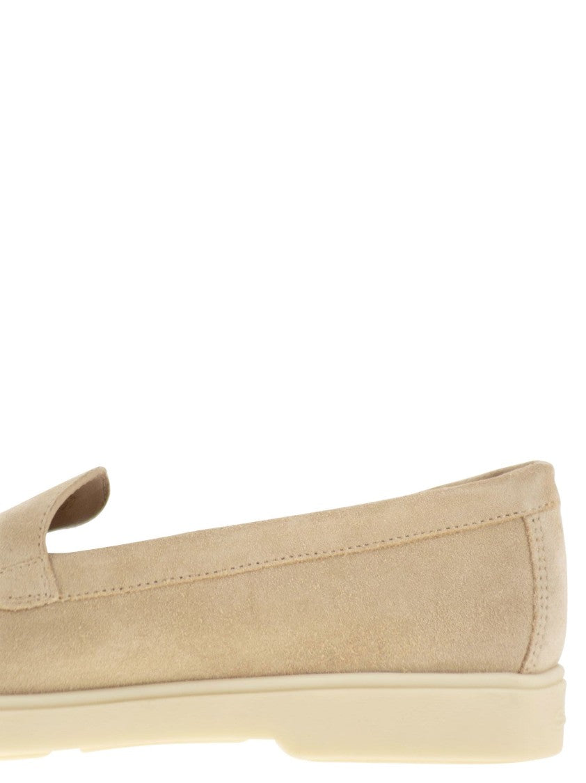 Santoni Nubuck Moccasin With Embossed Logo