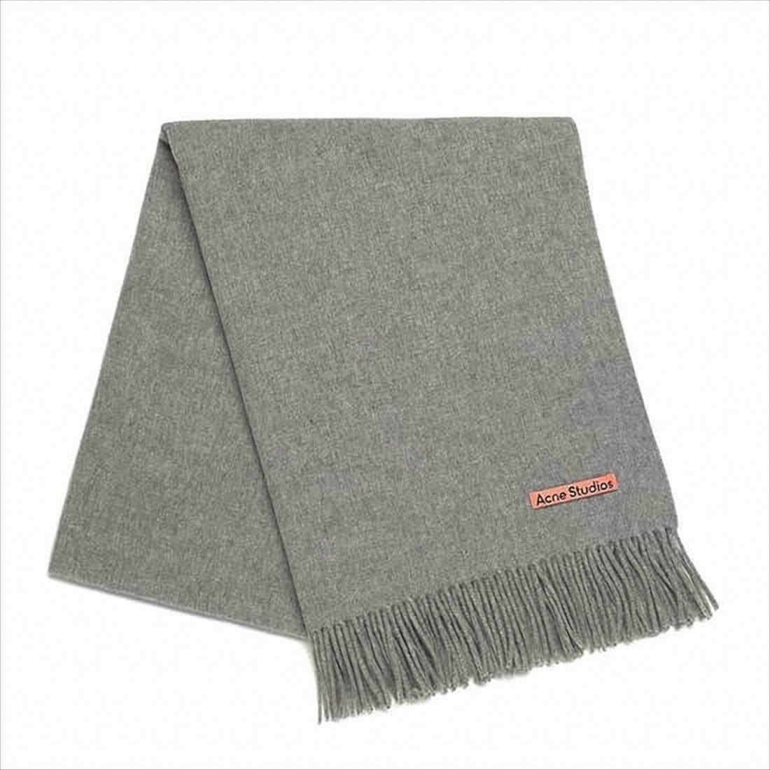 Acne Studios Soft Grey Wool Scarf With Fringed Ends And Subtle Texture