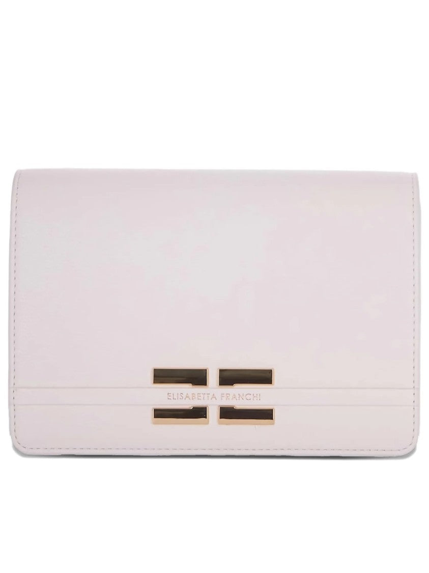 Elisabetta Franchi Rectangular Pink Smooth Geometric Clasp Clutch