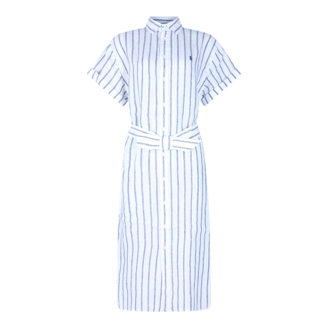Polo Ralph Lauren Shirt Midi Dress With Vertical Stripes And Embroidered Logo