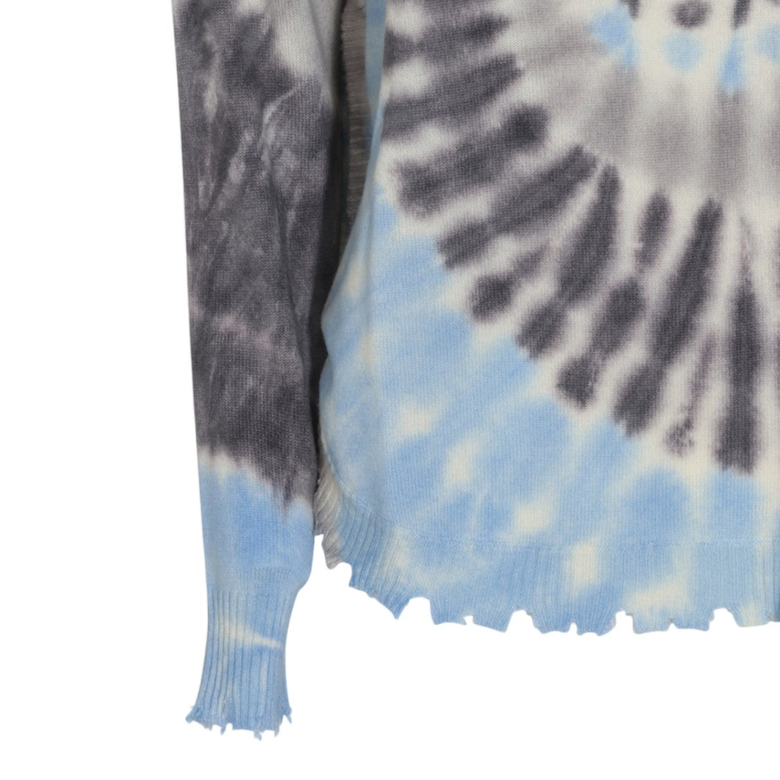 Kujiten Spiral Tie-Dye Distressed Lettuce Edge Knit Sweater