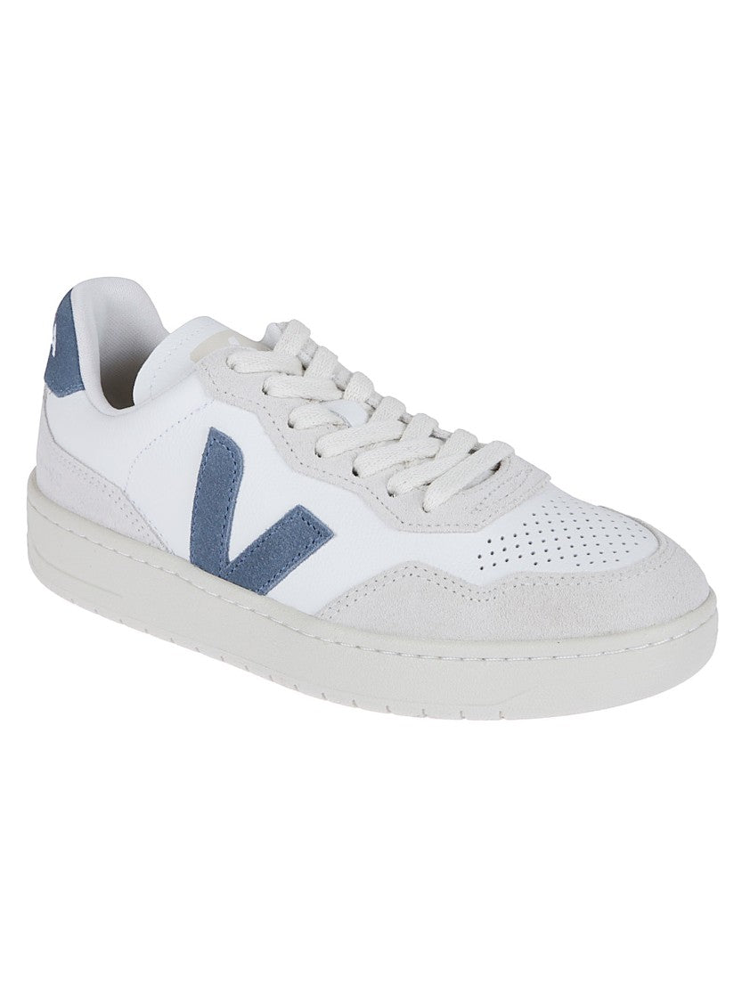 Veja Perforated White Leather Low-Top Sneakers With Suede Inserts