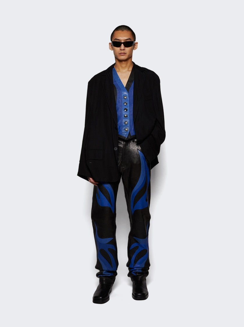 Martine Rose Appliqué Leather Trousers - Black And Blue