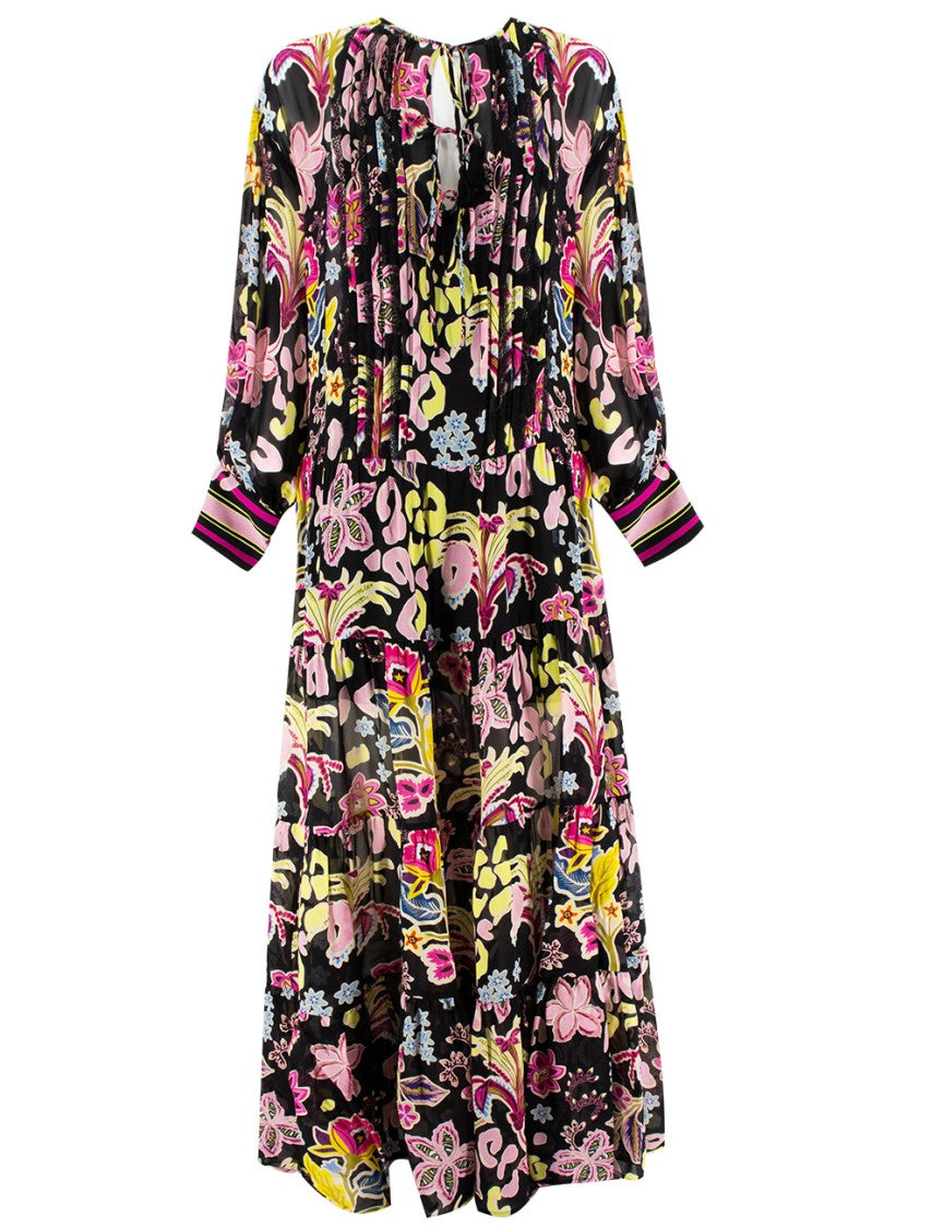 Ermanno Firenze Floral Print Maxi Dress With Lace Inserts