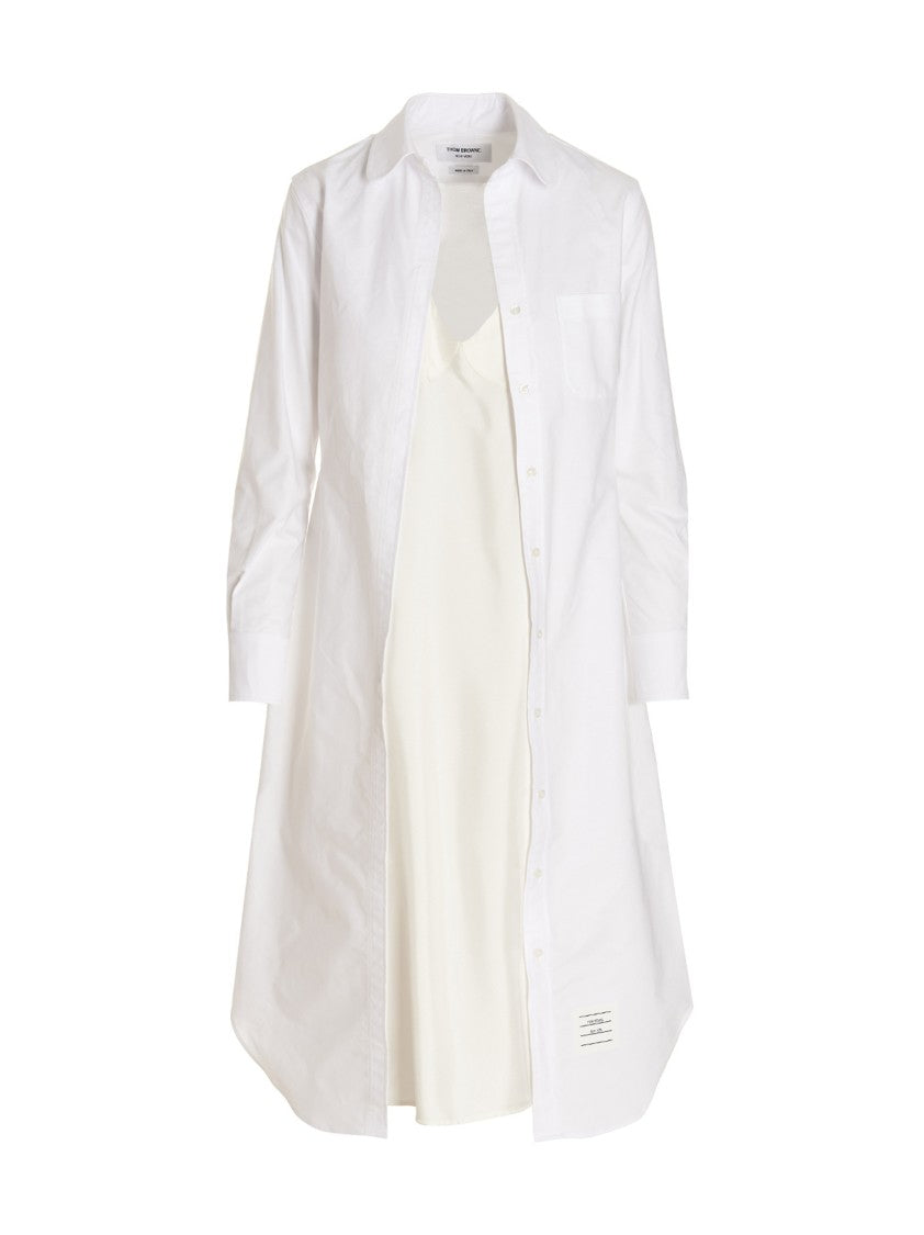 Thom Browne Oxford Cotton Midi Dress With Fringed Collar