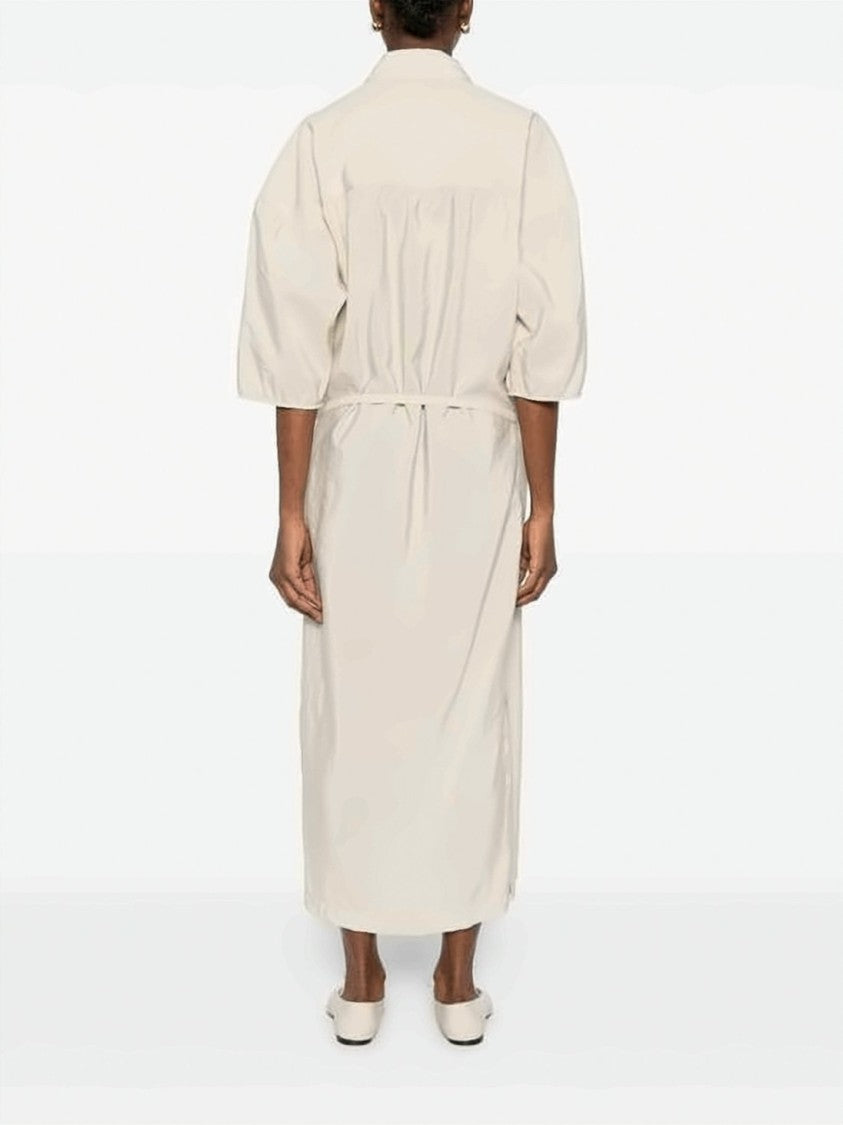 Lemaire Asymmetrical Silk Blend Midi Dress With Puffed Sleeves