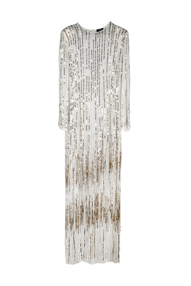 Elisabetta Franchi Long Sequin Dress - White/Gold