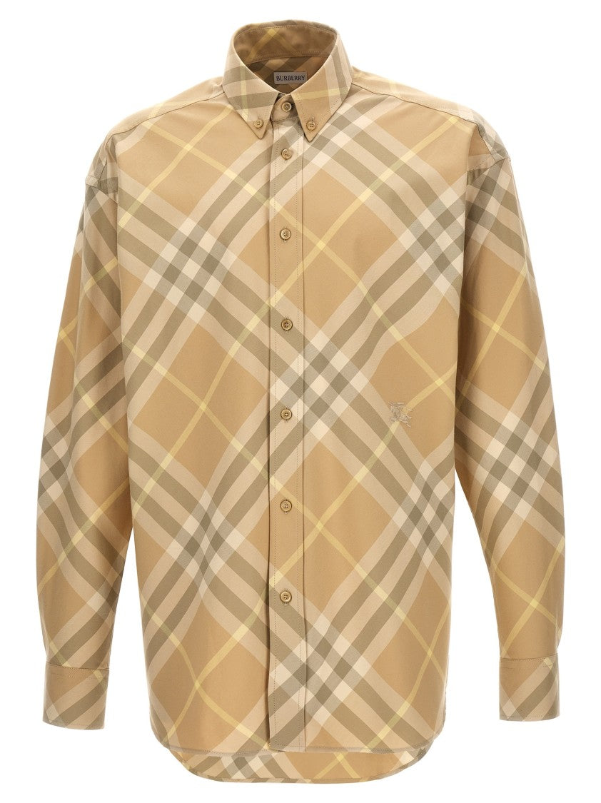 Burberry Beige And Tan Check Shirt With Embroidered Logo