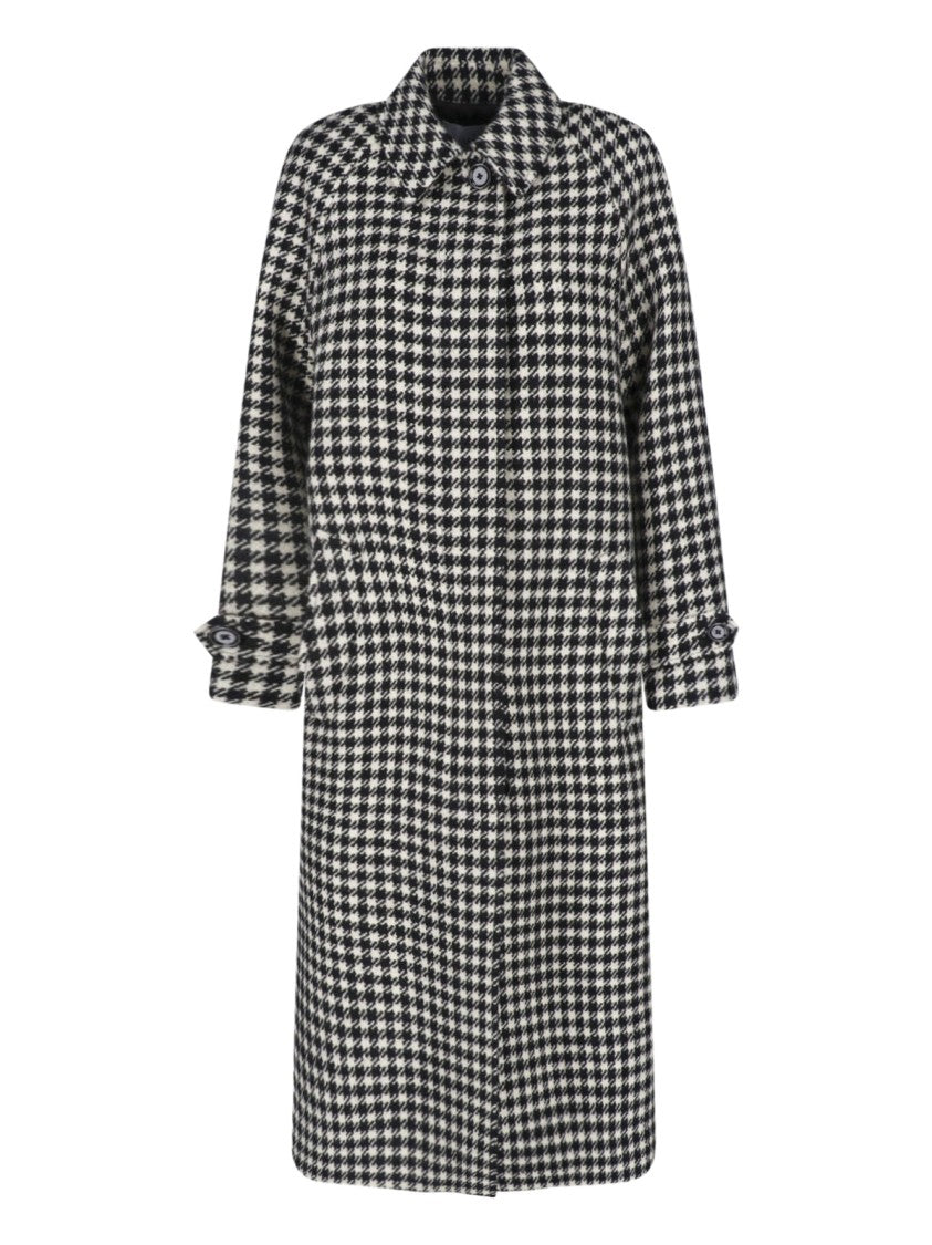 Lardini Black White Wool Houndstooth Belted Coat
