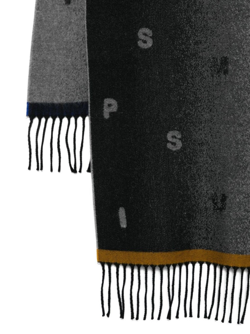 Paul Smith Gradient Fringed Wool Scarf With Woven Letters