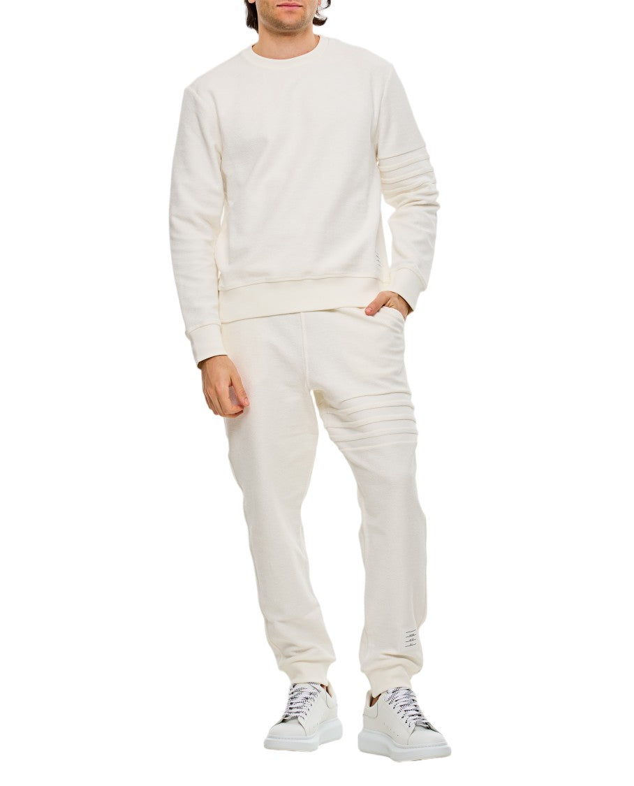Thom Browne Minimalist White Sweatpants With Embossed Seams And Drawstring Waistband