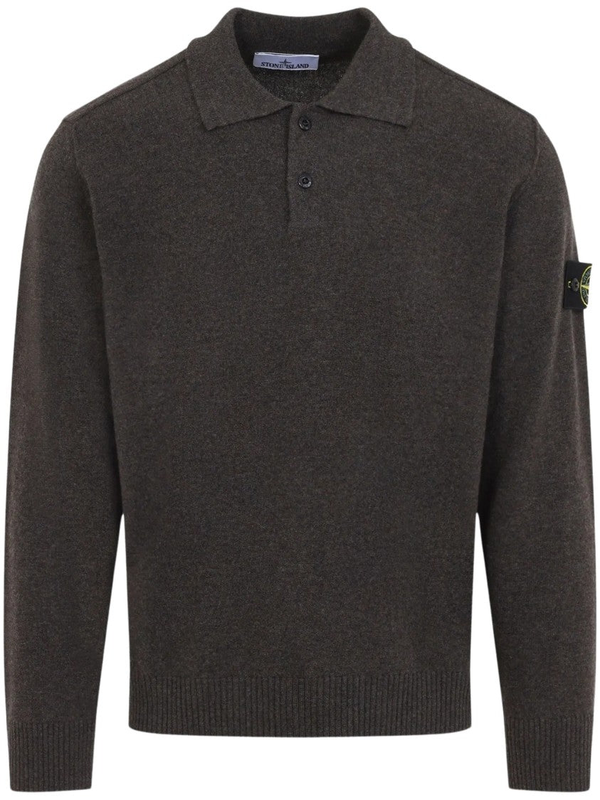 Stone Island Patch Logo Polo Long-Sleeve Knit Sweater