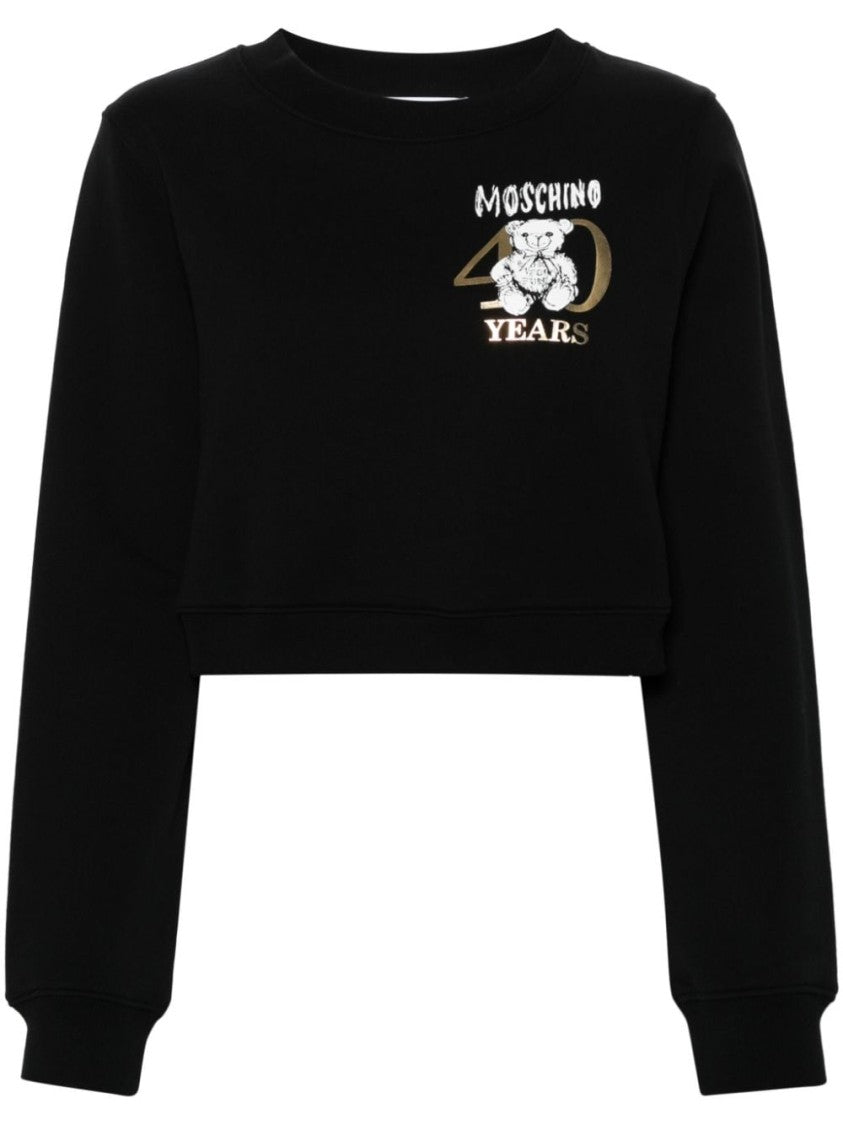 Moschino Cropped Cotton Sweatshirt Signature Teddy Print