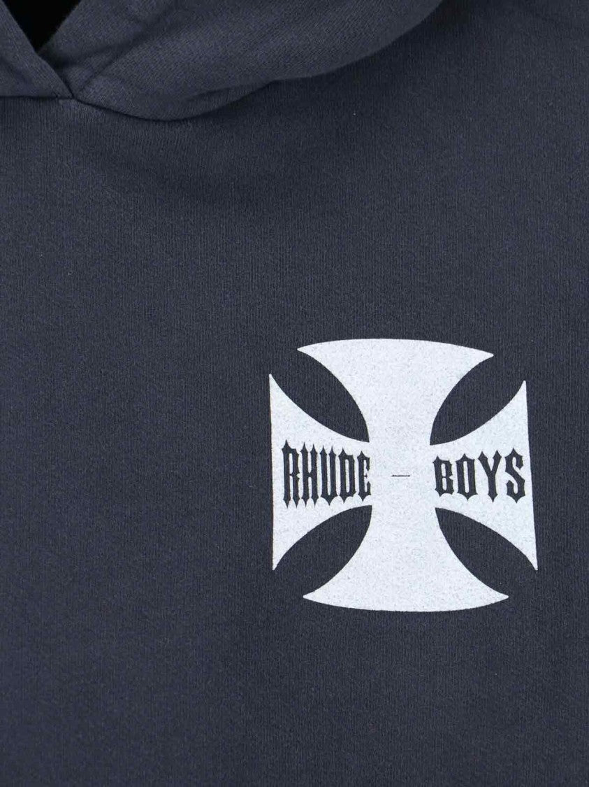 Rhude Contrast Print Black Hoodie With Kangaroo Pocket