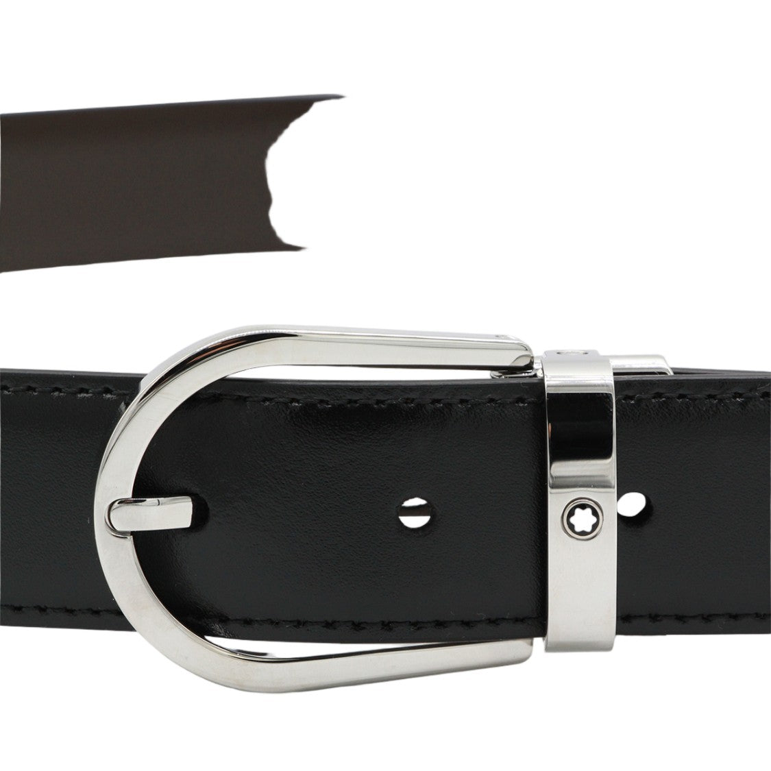 Montblanc Black Leather Belt With Polished Silver-Tone Buckle