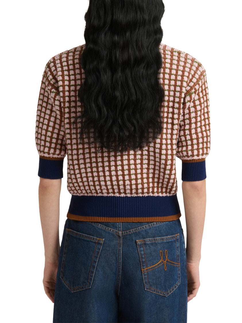 Marni Textured Cropped Sweater With Puff Sleeves